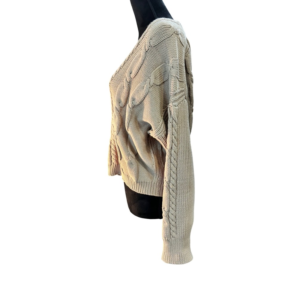 J. Crew Cable Knit V Neck Sweater Tan‎ Size L - Picture 10 of 12